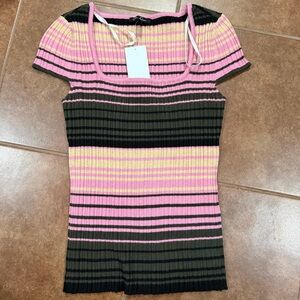 Jessica Simpson Striped Pink and Black Ribbed Top